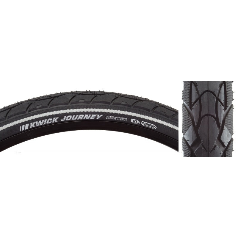 Kenda Kwick Journey Tire – 26 x 1.75 Clincher Wire Black/Reflective 60tpi KS