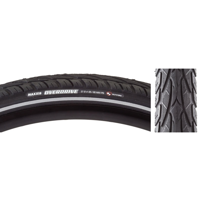 Maxxis Overdrive Tire – 27.5 x 1.65 Clincher Wire BLK/Reflective Single Silk Worm