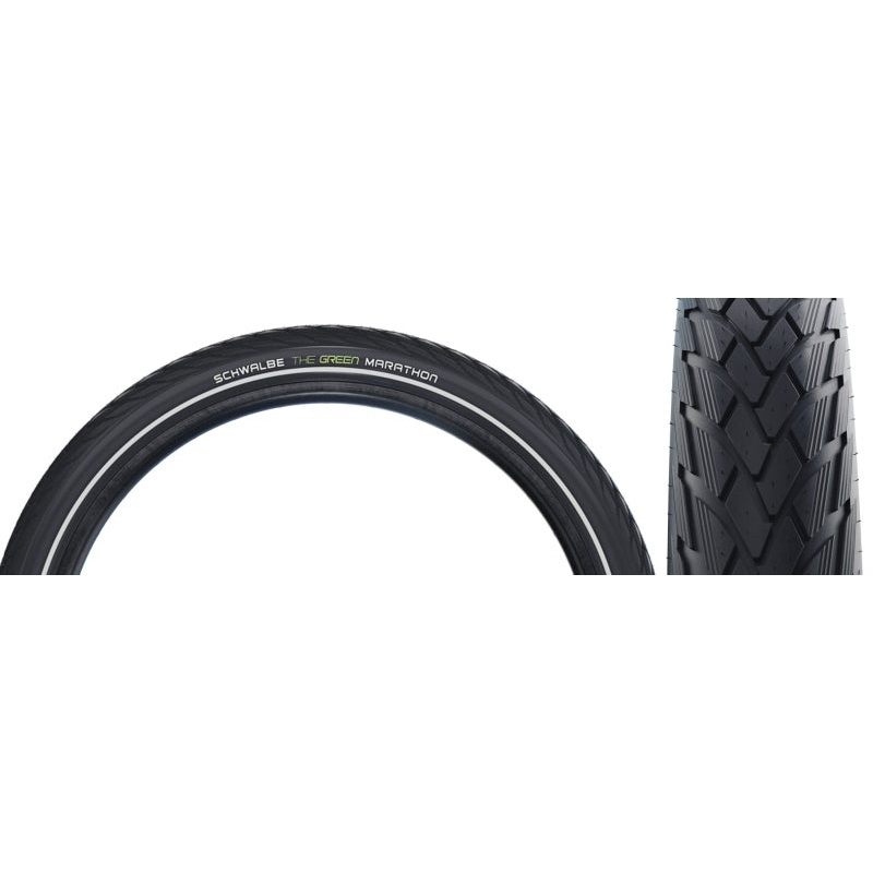 Schwalbe Green Marathon Tire – 700 x 38-40 / 28 x 1.50 Clincher Wire BLK/Reflective Performance Line GreenGuard TwinSkin Addix