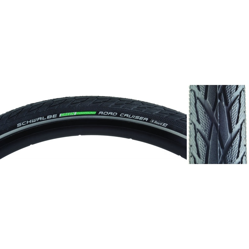 Schwalbe Road Cruiser Tire – 700 x 45 Clincher Wire Black K-Guard Green