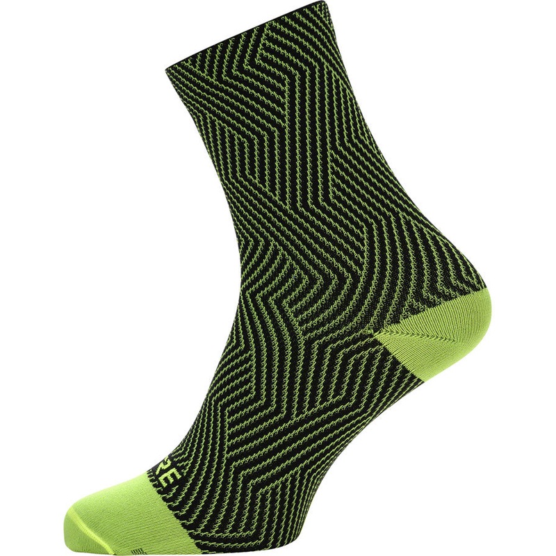 Gorewear C3 Mid Socks – 6.7″ Neon Yellow/Black Mens 6-7.5