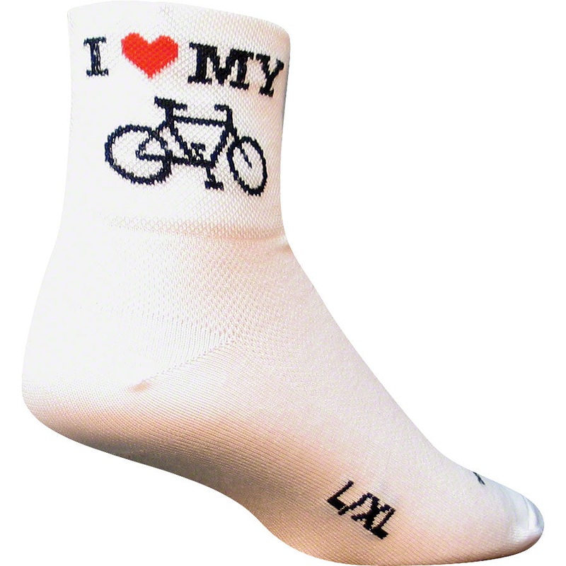 SockGuy Classic I Love My Bike Socks – 3″ White Large/X-Large