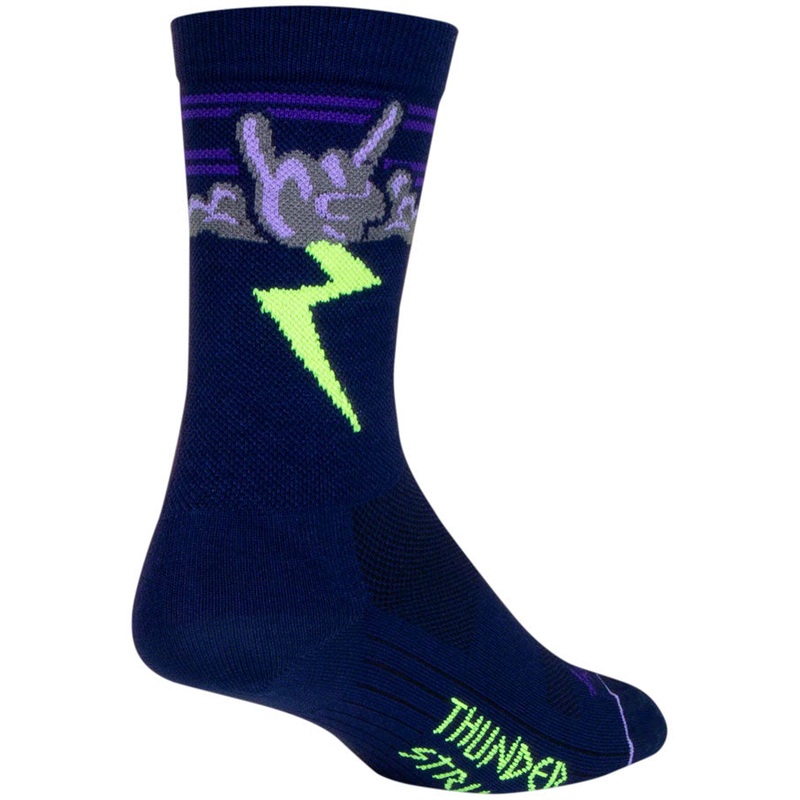 SockGuy Thunder Crew Socks – 6″ Navy/Purple/Green Small/Medium