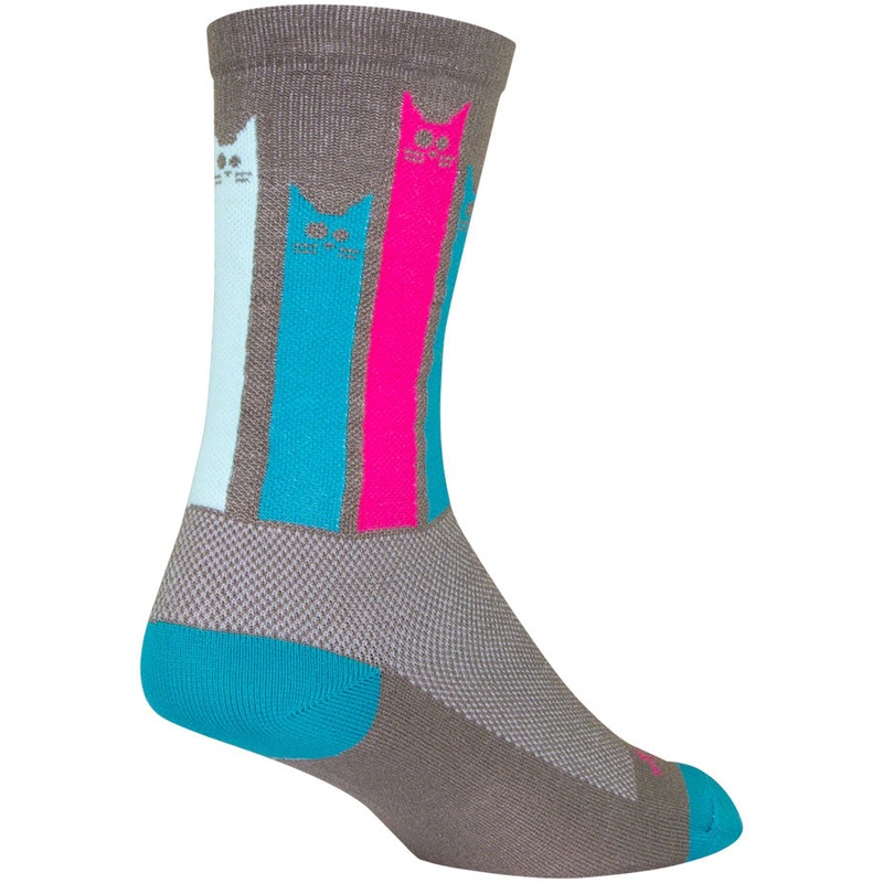 SockGuy Crew Felines Socks – 6″ Gray/Pink/Teal Large/X-Large