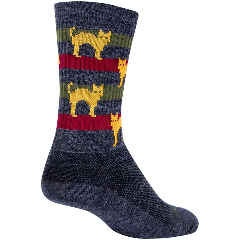 SockGuy Wool Catz Socks – 6″ Gray/Yellow/Red Large/X-Large