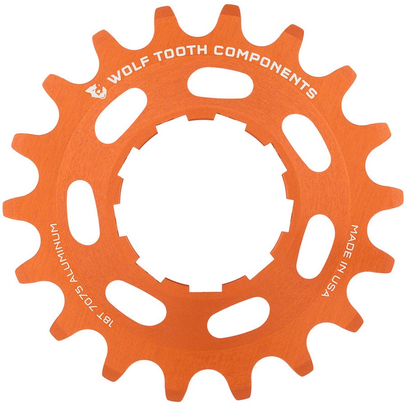 Wolf Tooth Single Speed Aluminum Cog – 18t Compatible 3/32″ Chains Orange