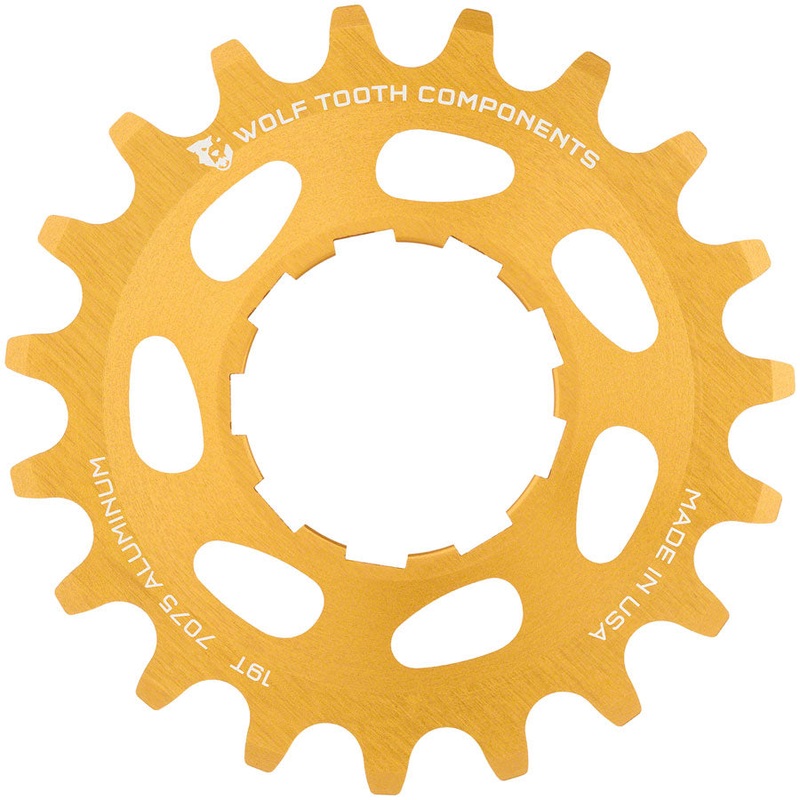 Wolf Tooth Single Speed Aluminum Cog – 19t Compatible with 3/32″ Chains Gold