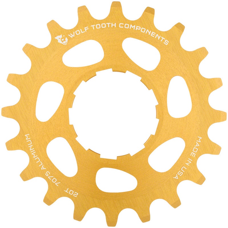 Wolf Tooth Single Speed Aluminum Cog – 20t Compatible with 3/32″ Chains Gold