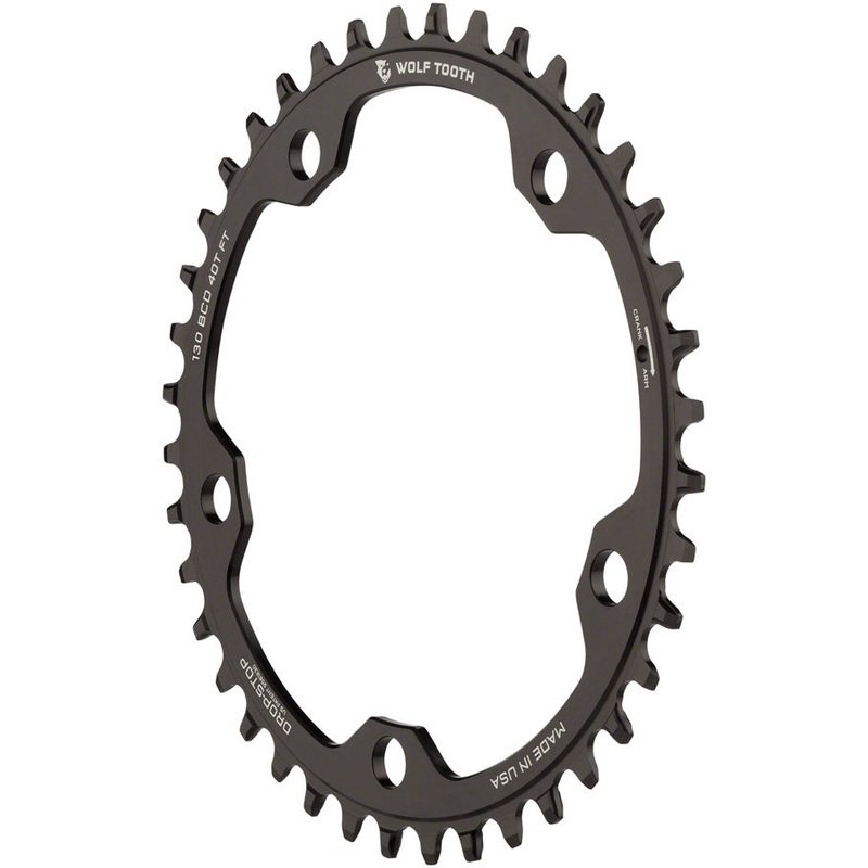 Wolf Tooth 130 BCD Road Cyclocross Chainring – 42t 130 BCD 5-Bolt Drop-Stop 10/11/12-Speed Eagle Flattop Compatible BLK