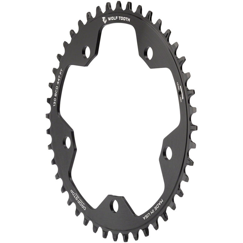 Wolf Tooth 130 BCD Road Cyclocross Chainring – 44t 130 BCD 5-Bolt Drop-Stop 10/11/12-Speed Eagle Flattop Compatible BLK