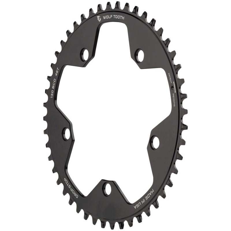 Wolf Tooth 130 BCD Road Cyclocross Chainring – 48t 130 BCD 5-Bolt Drop-Stop 10/11/12-Speed Eagle Flattop Compatible BLK
