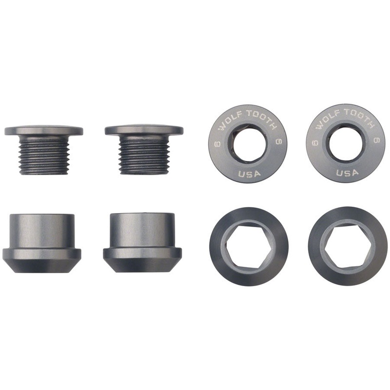 Wolf Tooth 1x Chainring Bolt Set – 6mm Dual Hex Fittings Set/4 Gun Metal