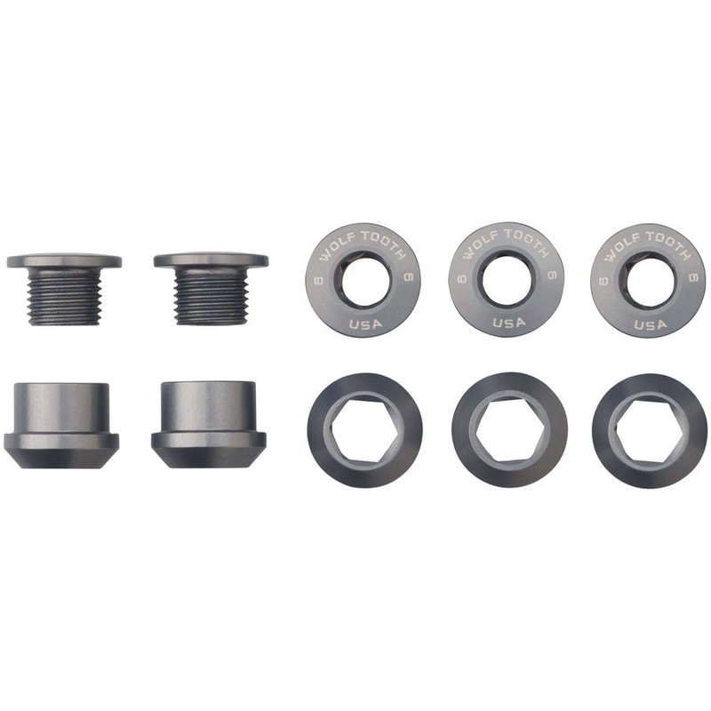 Wolf Tooth 1x Chainring Bolt Set – 6mm Dual Hex Fittings Set/5 Gun Metal