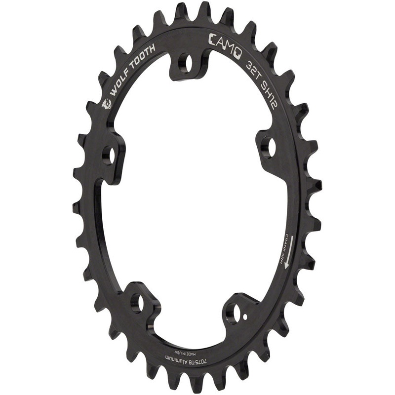 Wolf Tooth CAMO Aluminum Chainring – 34t Wolf Tooth CAMO Mount Drop-Stop ST Shimano 12 Speed HG+ BLK