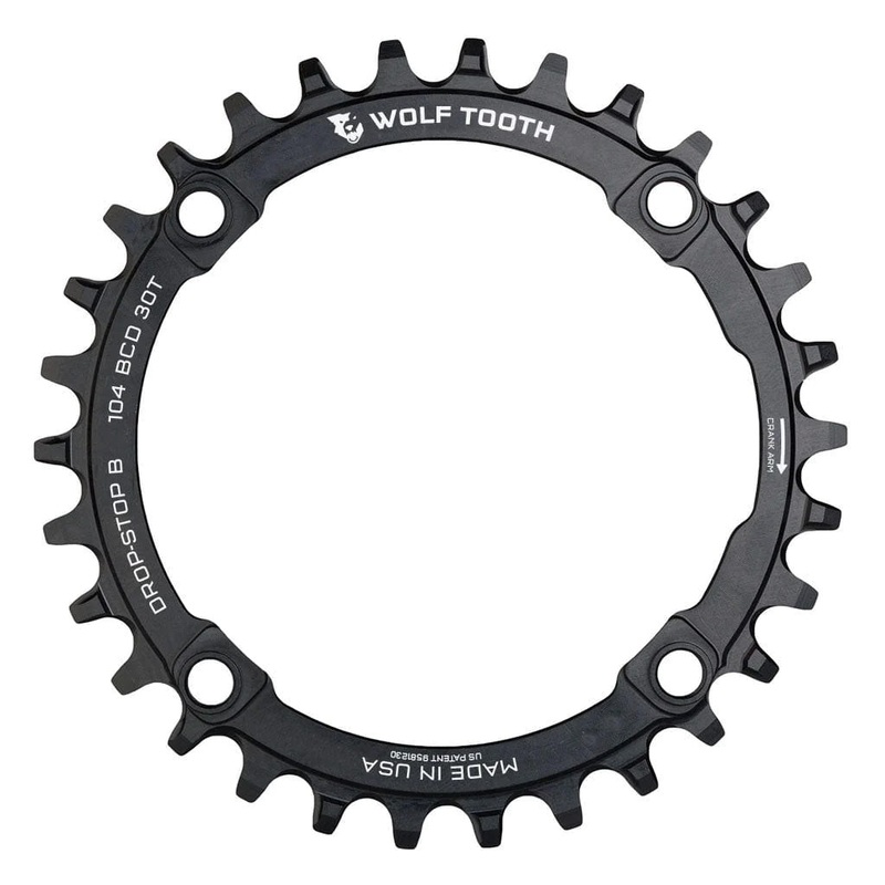 Wolf Tooth 104 BCD Chainring – 30t 104 BCD 4-Bolt Drop-Stop B Black