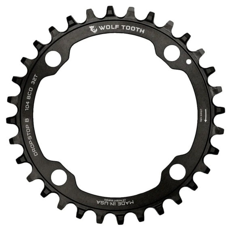 Wolf Tooth 104 BCD Chainring – 32t 104 BCD 4-Bolt Drop-Stop B Black