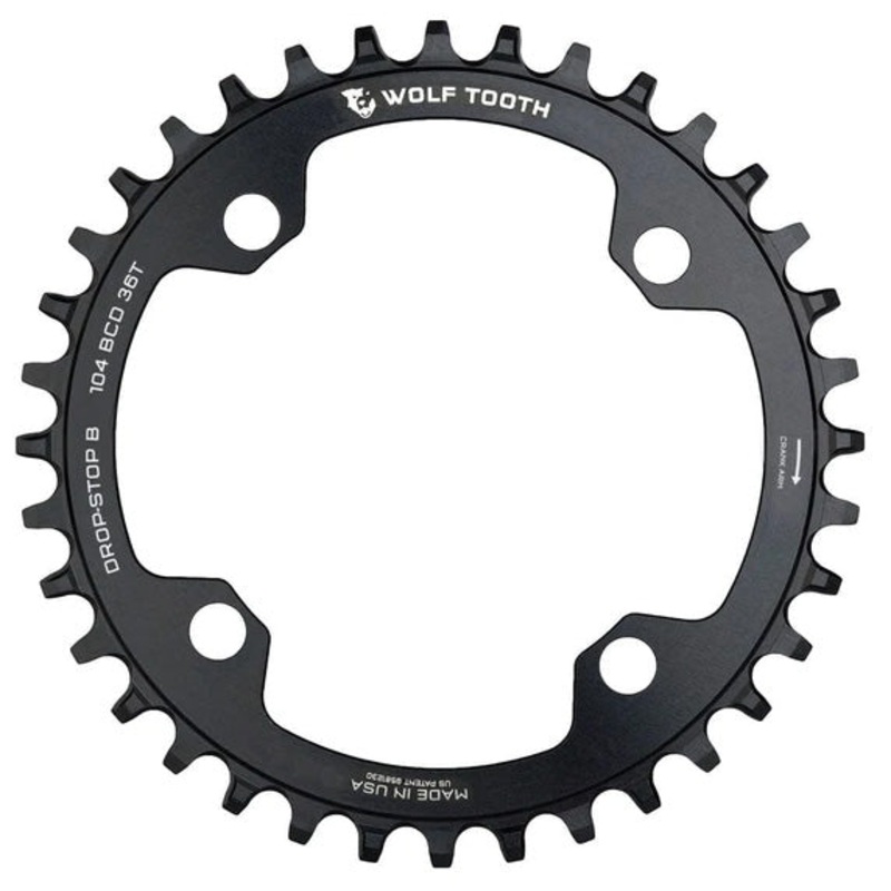 Wolf Tooth 104 BCD Chainring – 38t 104 BCD 4-Bolt Drop-Stop B Black