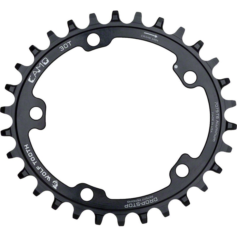 Wolf Tooth CAMO Aluminum Elliptical Chainring – 32t Wolf Tooth CAMO Mount Drop-Stop B BLK