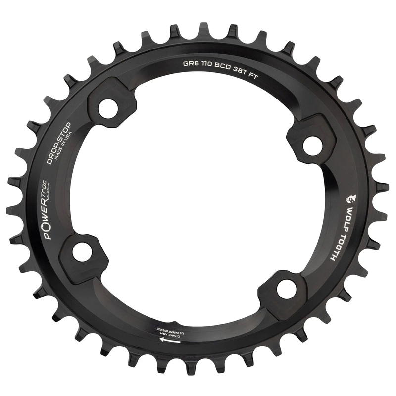 Wolf Tooth Elliptical Shimano 110 Asymmetric BCD Chainring – 38t 110 Asymmetric BCD 4-Bolt Drop-Stop For Shimano GRX Cranks BLK