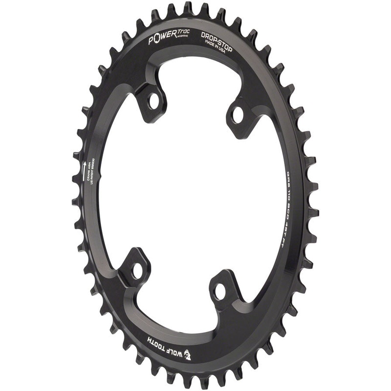 Wolf Tooth Elliptical Shimano 110 Asymmetric BCD Chainring – 46t 110 Asymmetric BCD 4-Bolt Drop-Stop For Shimano GRX Cranks BLK
