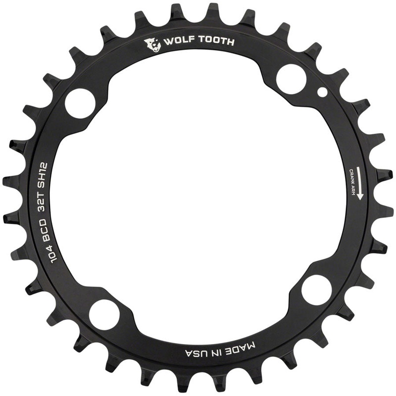 Wolf Tooth 104 BCD Chainring – 36t 104 BCD 4-Bolt Requires Shimano 12-Speed Hyperglide+ Chain BLK