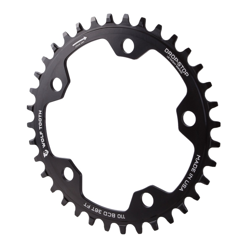 Wolf Tooth 110 BCD Cyclocross Road Chainring – 36t 110 BCD 5-Bolt Drop-Stop 10/11/12-Speed Eagle Flattop Compatible BLK