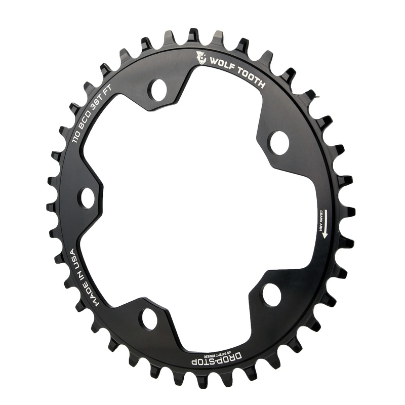 Wolf Tooth 110 BCD Cyclocross Road Chainring – 38t 110 BCD 5-Bolt Drop-Stop 10/11/12-Speed Eagle Flattop Compatible BLK