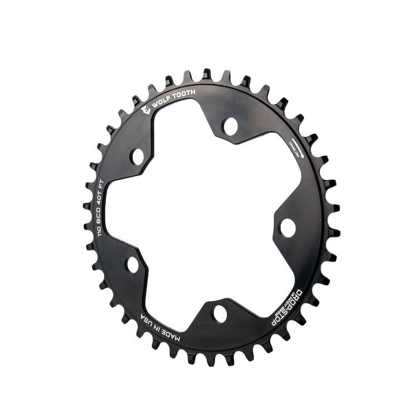 Wolf Tooth 110 BCD Cyclocross Road Chainring – 40t 110 BCD 5-Bolt Drop-Stop 10/11/12-Speed Eagle Flattop Compatible BLK