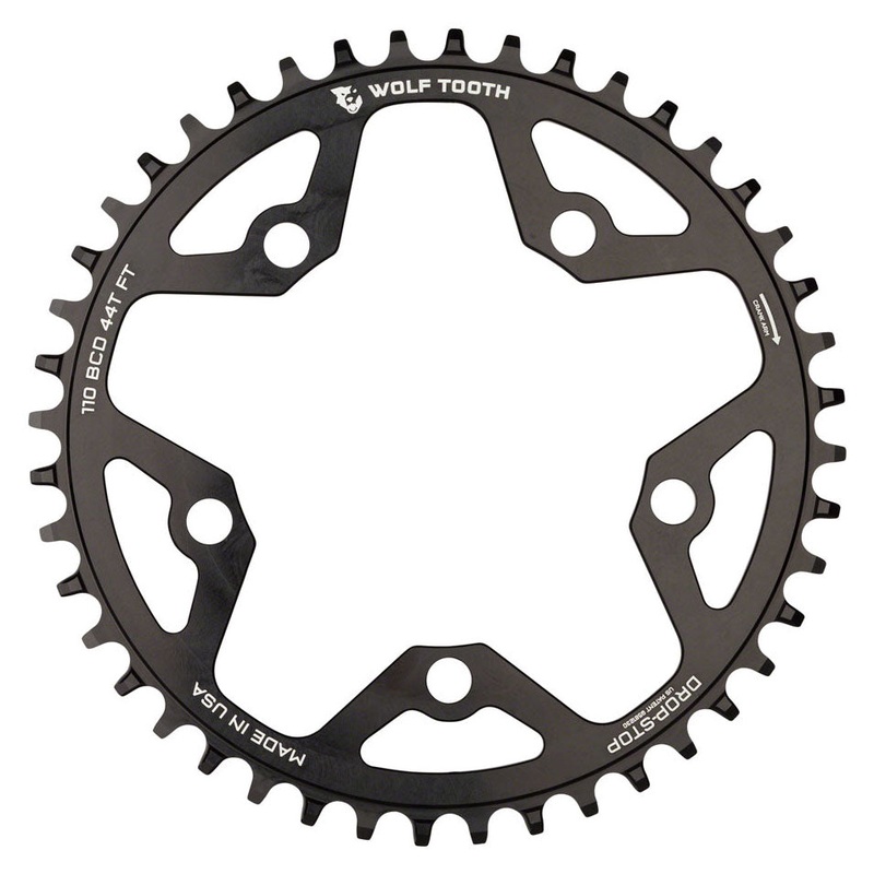 Wolf Tooth 110 BCD Cyclocross Road Chainring – 44t 110 BCD 5-Bolt Drop-Stop 10/11/12-Speed Eagle Flattop Compatible BLK