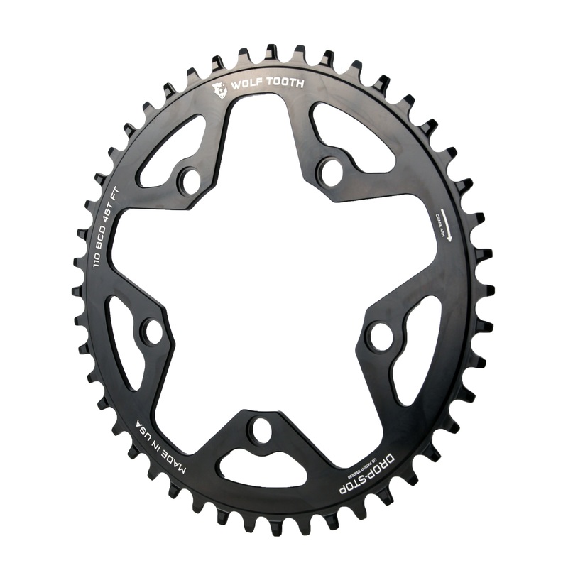 Wolf Tooth 110 BCD Cyclocross Road Chainring – 46t 110 BCD 5-Bolt Drop-Stop 10/11/12-Speed Eagle Flattop Compatible BLK