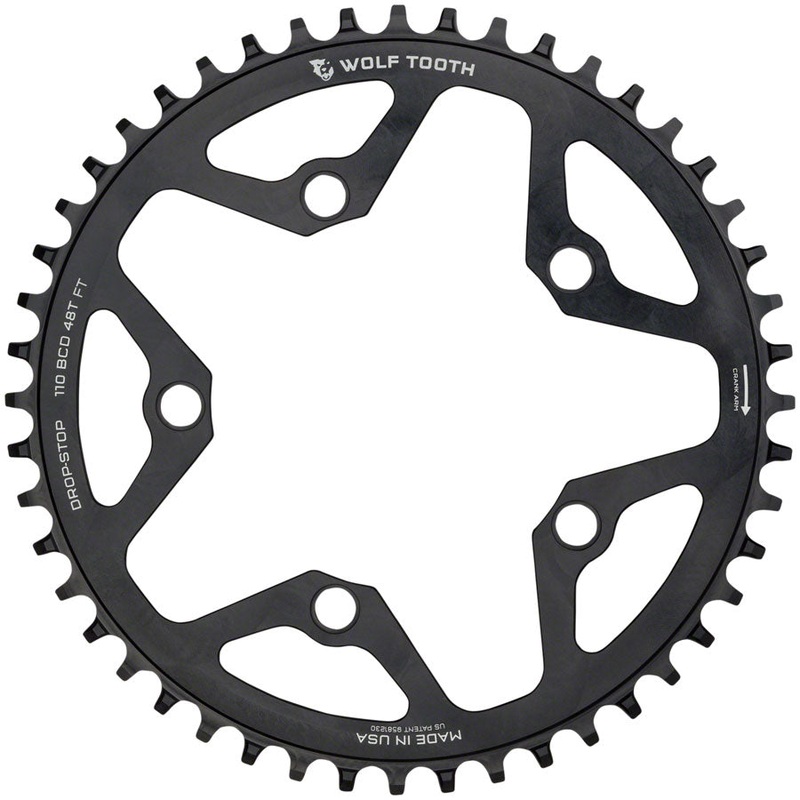 Wolf Tooth 110 BCD Cyclocross Road Chainring – 48t 110 BCD 5-Bolt Drop-Stop 10/11/12-Speed Eagle Flattop Compatible BLK