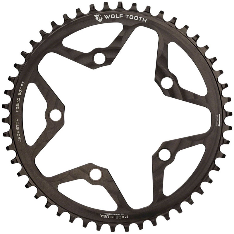 Wolf Tooth 110 BCD Cyclocross Road Chainring – 50t 110 BCD 5-Bolt Drop-Stop 10/11/12-Speed Eagle Flattop Compatible BLK