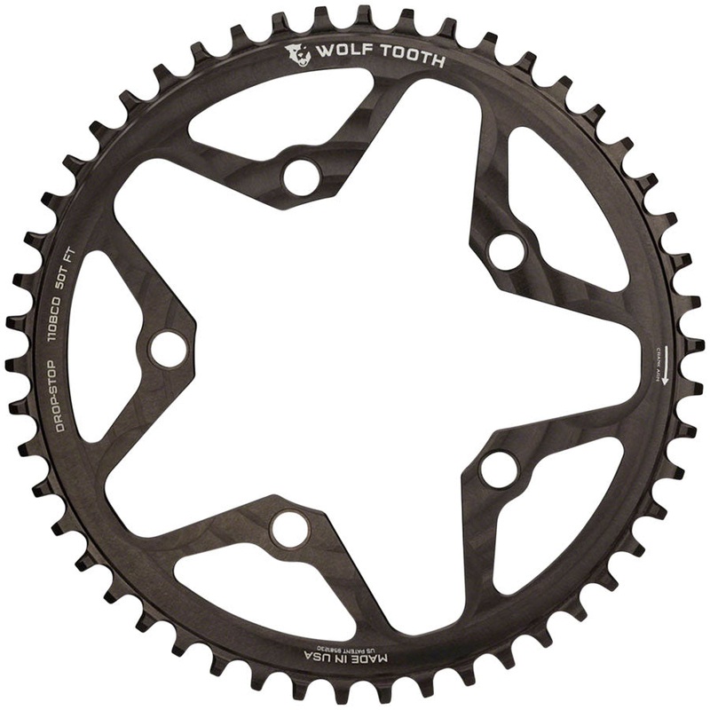 Wolf Tooth 110 BCD Cyclocross Road Chainring – 52t 110 BCD 5-Bolt Drop-Stop 10/11/12-Speed Eagle Flattop Compatible BLK
