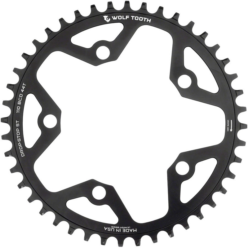 Wolf Tooth 110 BCD Gravel CX Road Chainring – 44t 110 BCD 5-Bolt Drop-Stop ST For Shimano HG+ KMC 12-Speed Chains BLK