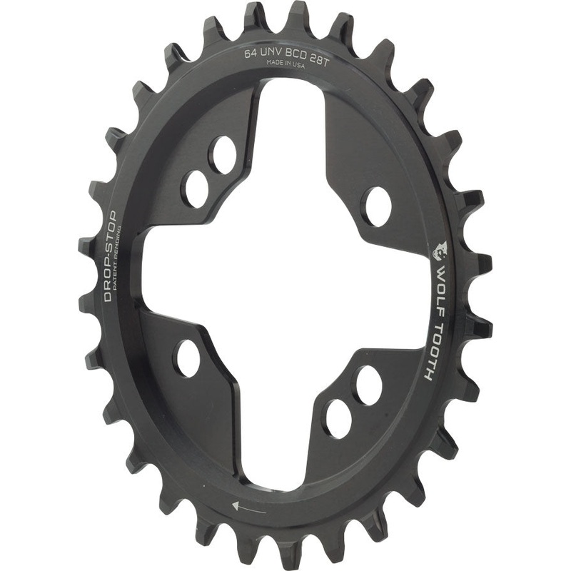 Wolf Tooth 64 BCD Chainring – 28t 64 BCD Universal Mount Drop-Stop Black