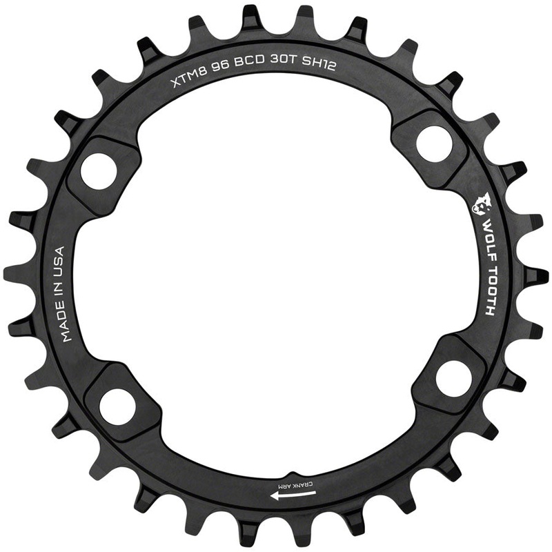 Wolf Tooth 96 BCD Chainring – 32t 96 Asymmetric BCD 4-Bolt For Shimano M8000/M7000 Cranks Requires 12-Speed Hyperglide+ Chain BLK