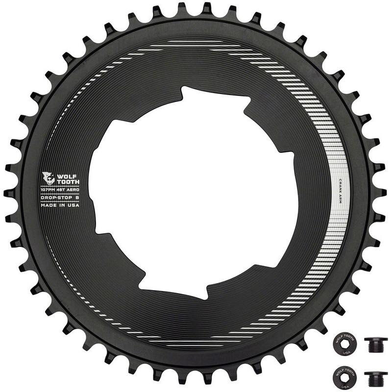 Wolf Tooth Aero 107 BCD Chainring – 46t Optimized SRAM Eagle Flaptop Chains Drop-Stop B BLK