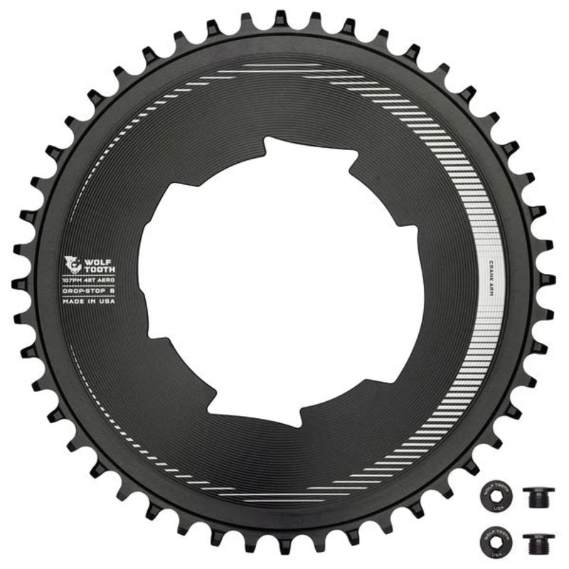 Wolf Tooth Aero 107 BCD Chainring – 48t Optimized SRAM Eagle Flaptop Chains Drop-Stop B BLK