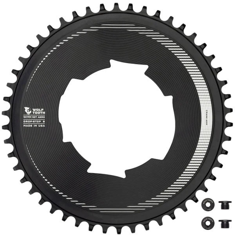 Wolf Tooth Aero 107 BCD Chainring – 50t Optimized SRAM Eagle Flaptop Chains Drop-Stop B BLK