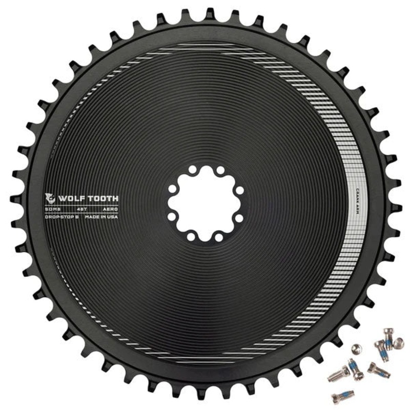 Wolf Tooth Aero Direct Mount Chainring – 48t Direct Mount SRAM 8-Bolt Drop-Stop B BLK