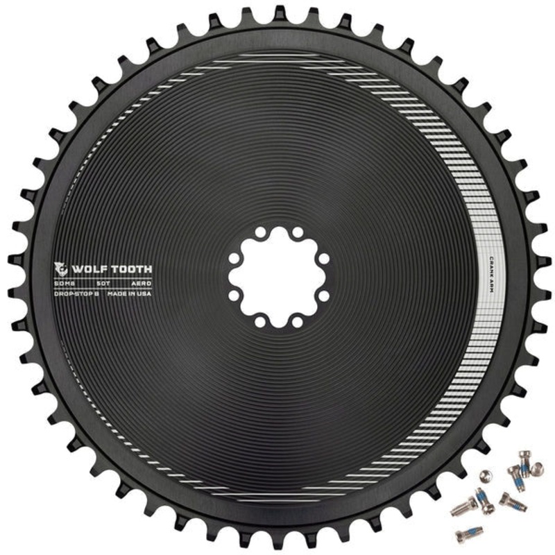 Wolf Tooth Aero Direct Mount Chainring – 50t Direct Mount SRAM 8-Bolt Drop-Stop B BLK