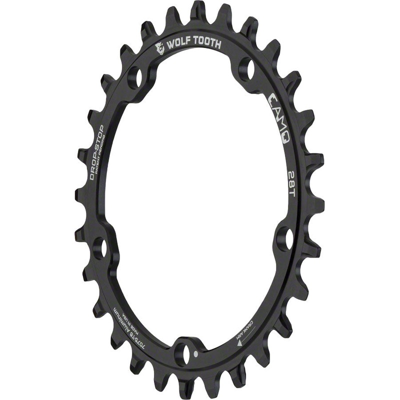 Wolf Tooth CAMO Aluminum Chainring – 28t Wolf Tooth CAMO Mount Drop-Stop A BLK