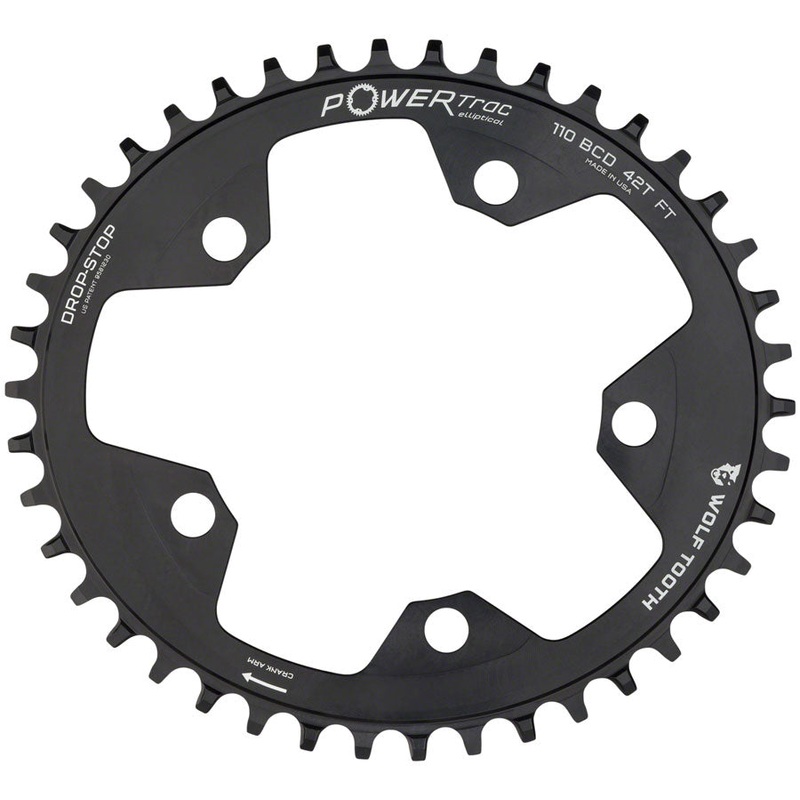 Wolf Tooth Elliptical 110 BCD Chainring – 38t 110 BCD 5-Bolt Drop-Stop 10/11/12-Speed Eagle Flattop Compatible BLK