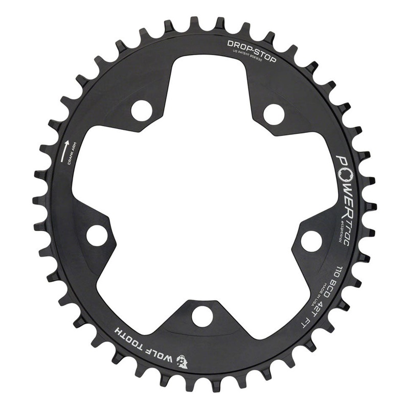 Wolf Tooth Elliptical 110 BCD Chainring – 42t 110 BCD 5-Bolt Drop-Stop 10/11/12-Speed Eagle Flattop Compatible BLK