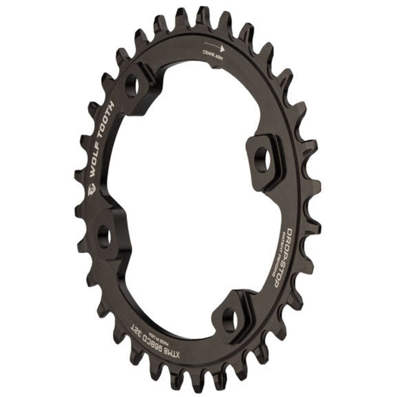 Wolf Tooth Elliptical 96 BCD Chainring – 32t 96 Asymmetric BCD 4-Bolt Drop-Stop For Shimano XT M8000 SLX M7000 Cranks BLK