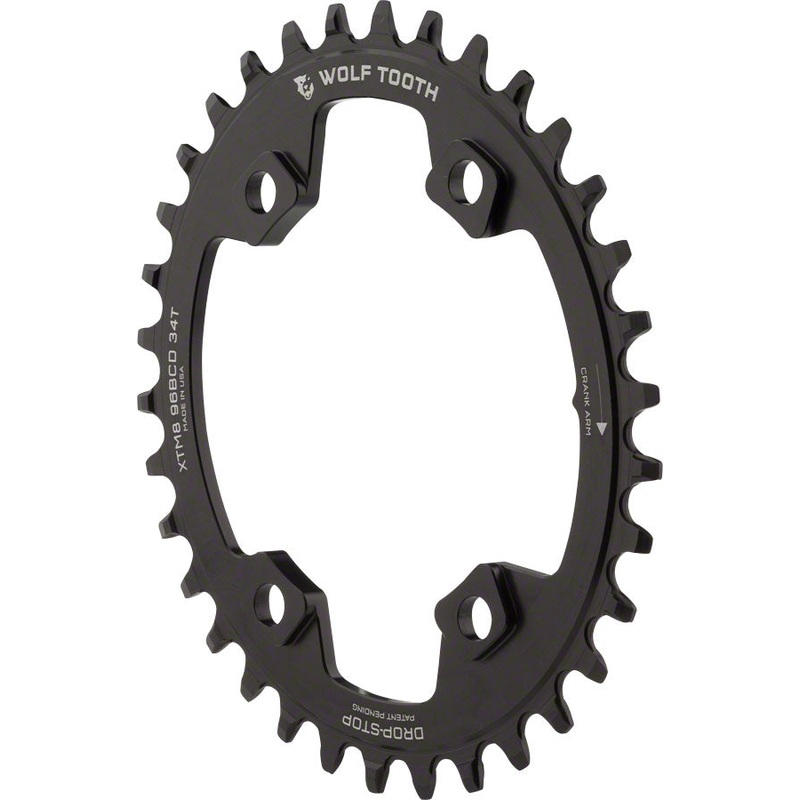 Wolf Tooth Elliptical 96 BCD Chainring – 34t 96 Asymmetric BCD 4-Bolt Drop-Stop For Shimano XT M8000 SLX M7000 Cranks BLK