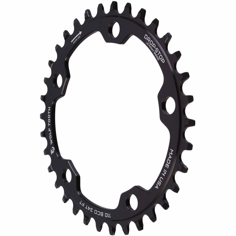 Wolf Tooth 110 BCD Cyclocross Road Chainring – 34t 110 BCD 5-Bolt Drop-Stop 10/11/12-Speed Eagle Flattop Compatible BLK