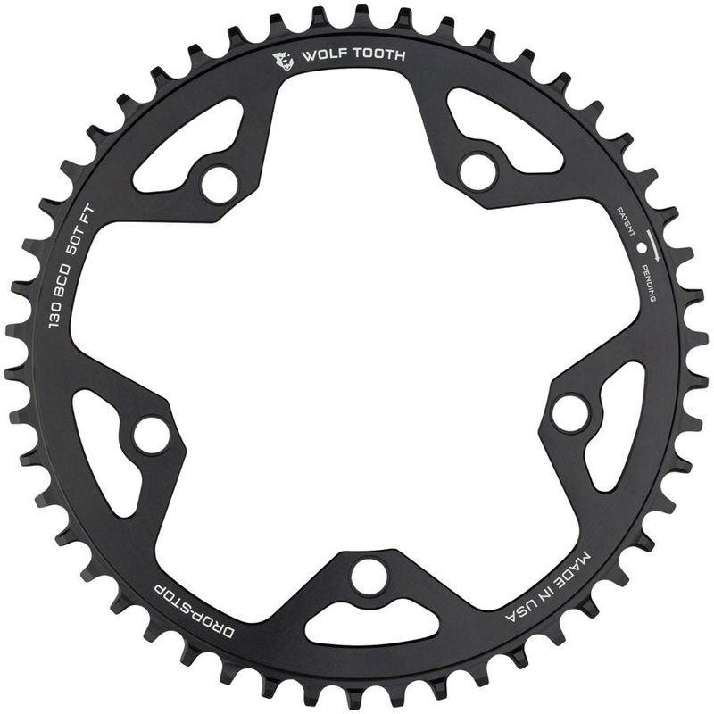 Wolf Tooth 130 BCD Road Cyclocross Chainring – 52t 130 BCD 5-Bolt Drop-Stop 10/11/12-Speed Eagle Flattop Compatible BLK
