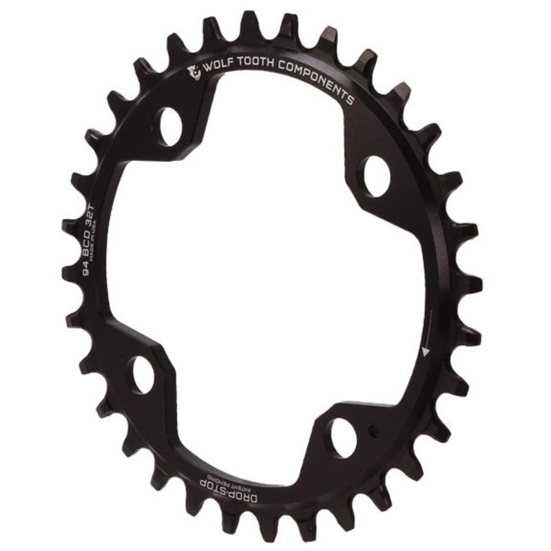 Wolf Tooth 94 BCD Chainring – 32t 94 BCD 4-Bolt Drop-Stop For SRAM Cranks BLK