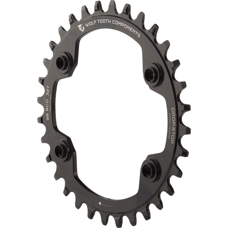 Wolf Tooth 96 BCD Chainring – 34t 96 Asymmetric BCD 4-Bolt Drop-Stop For Shimano XTR M9000 M9020 Cranks BLK
